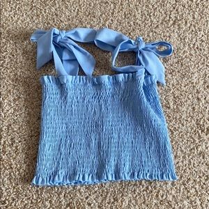 blue tie strap crop top